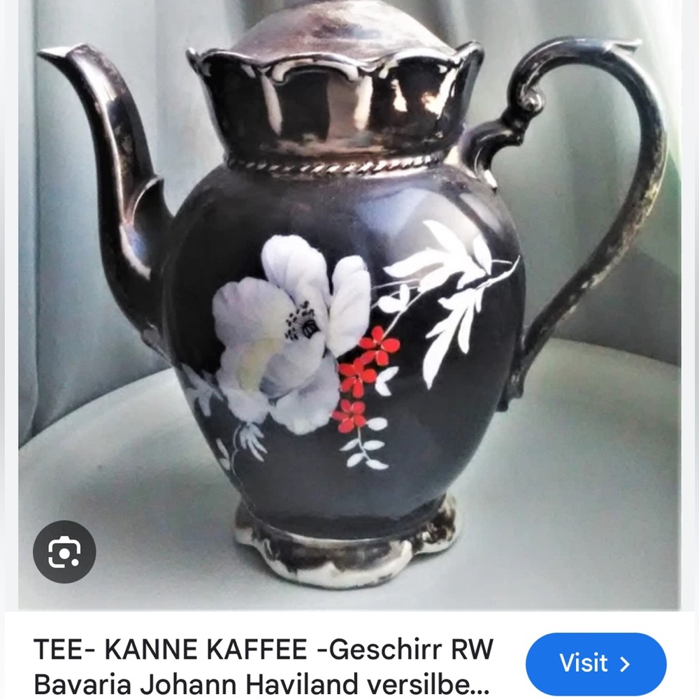 Bavaria Johann Haviland Black Floral Teapot